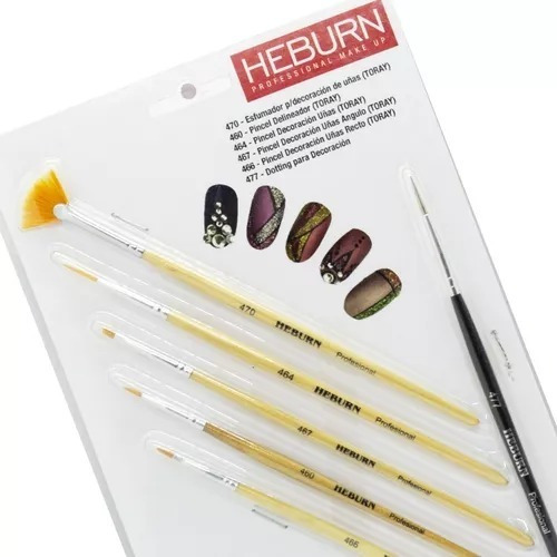 Heburn Kit X 5 Pinceles + Dotting Decoración Uñas Cod 1407
