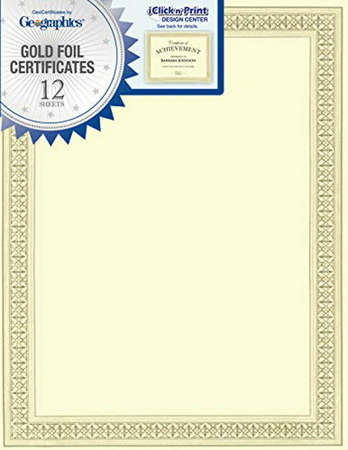 Geographics Certificados Flourish Premium (hoja De Oro), 8,5