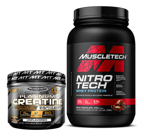 Combo Nitro Tech Whey Protein 2.2 Lb + Creatina Muscletech Sabor Milk Chocolate