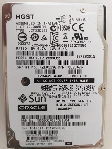 Hd Sas 1.2tb 10k Rpm 2.5-inch Sff Sas 6gbs Sun Oracle (Usado)