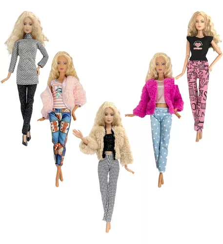 kit 3 peças de roupa de Barbie Para o Frio De Calça Casaco e Top