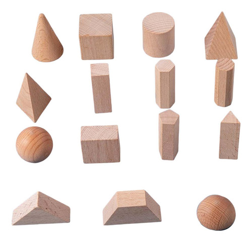 15x Bloques Sólidos Geométricos De Madera Juguete De
