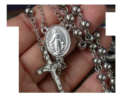 Herm Luli Cadena Rosario Acero Unisex Cruz Virgen Milagrosa