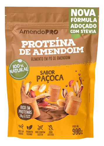 Proteína Vegetal De Amendoim Amendopro 900g Sabor Paçoca 2517530