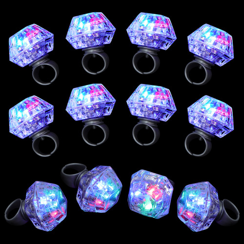 12pcs Led Flashing Light Up Ring Toys Simulation Big Diamond