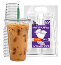 Comprar Berry Bloom 100 Vasos Desechables De Plástico Con Tapa Para Popote 24 Oz Transparentes Vasos Perfectos para Llevar Bebidas Frías