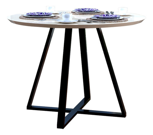 Mesa Modelo Industrial Jantar Laís 110cm Com Pés De Ferro