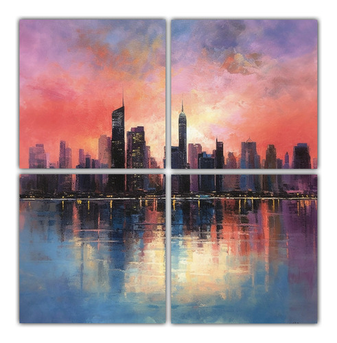 100x100cm Cuadros De La Ciudad Al Atardecer Con Atmósfera N