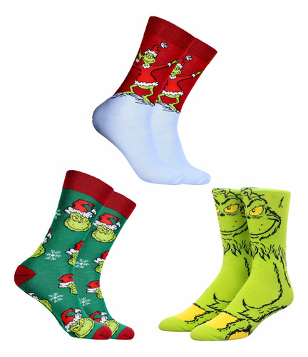 3 Pares De Calcetines Grinch Crew Merry Grinchmas Para Adult