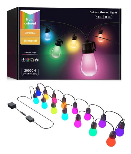 Wifi Inteligent Aire Libre Rgb Cadena Luz 15,3m Bombilla Luz