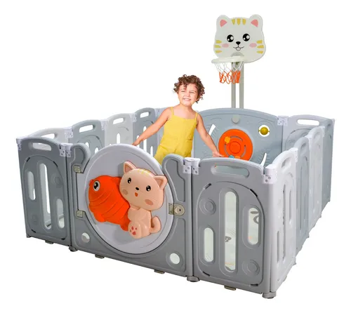 Parque Infantil Bebe para Casa Corralito Bebe Plegable 181 x 122 x 63 cm  Parques de Juegos para Bebé con Cesta de Baloncesto y Portería de Fútbol