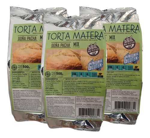 Premezcla Para Torta Matera Doña Pacha Sin Tacc 500g Pack X3