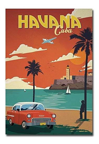 La Habana Cuba Travel Vintage Art Imán Para Nevera, Tamaño 2