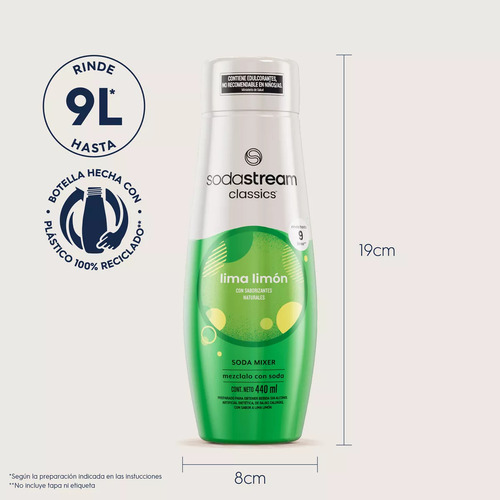 Soda Mixer Sabor Lima Limón Sodastream 440ml Rinde 9 Litros