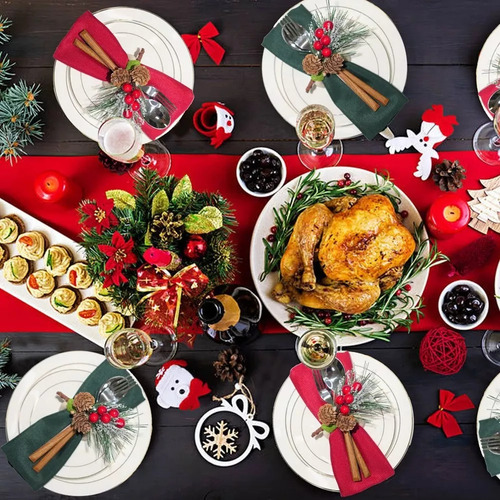 6 Servilleteros De Cedro, Frutos Rojos, Decoración De Mesa
