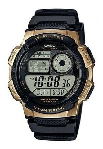 Reloj Casio Ae 1000w Hora Mundial Con Cronómetro Y Luz