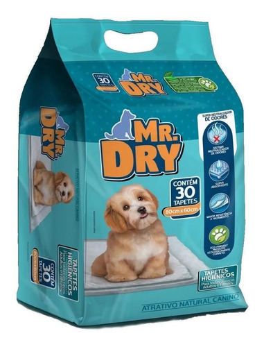 Tapete Higiênico Para Cães Mr. Dry 80x60 - 30 Unidades