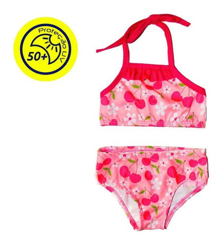 Biquini Infantil Moda Praia Verão Cereja Proteção Uv50 1ao7