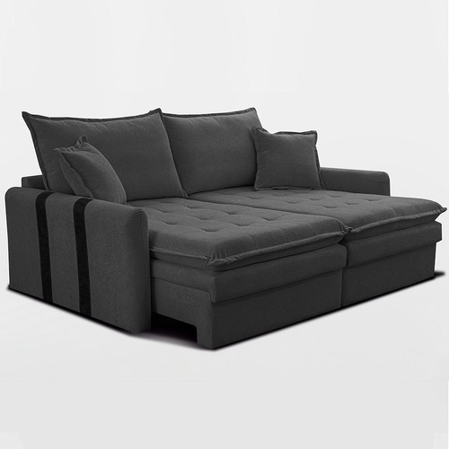 Sofá Sem Caixa Retrátil 1,80m Soft Bonnie Boucle Cama Inbox Cor Cinza-escuro