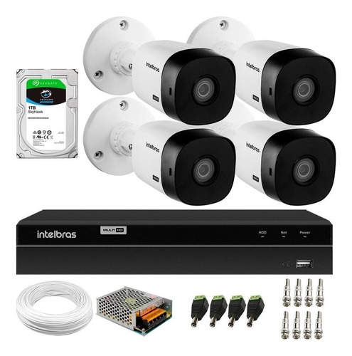 Kit 4 Câmeras Intelbras 3,6 Mm Ip66 1080p Dvr Mhdx 1204 1tb