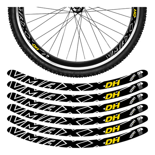 Kit 12 Adesivos Bike Roda Aro 24 26 29 Dh Vbrake Amarelo