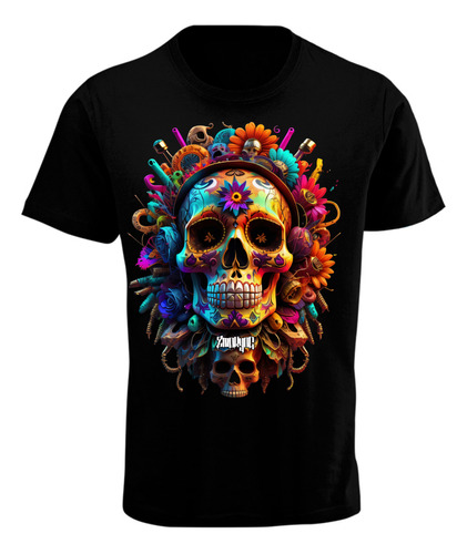 Playera Diseño Dia De Muertos - Algodón Peinado - Moda