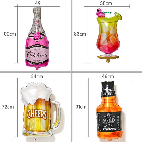 Kit Com 4 Balões De Festa Grandes Metalizados Bebidas Copo
