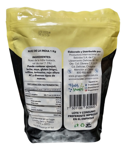 Nuez De La India Tostada Y Salada Premium 1kg Marca Cimarrón