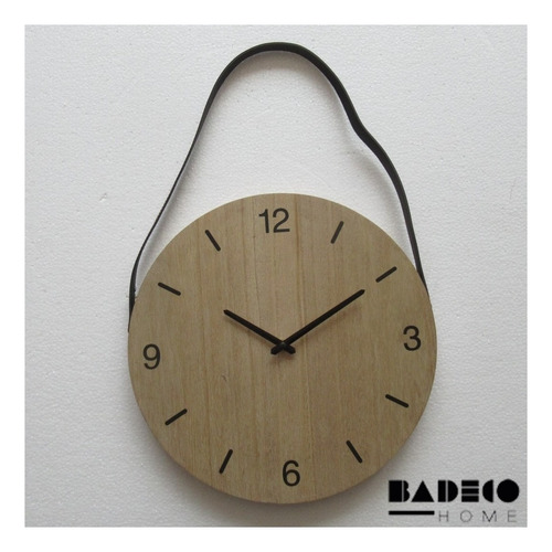 Reloj De Pared De Madera 40cm  Tira Colgante Simil Cuero 