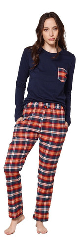 Pijama Mujer Invierno Pantalón Y Remera Escocés