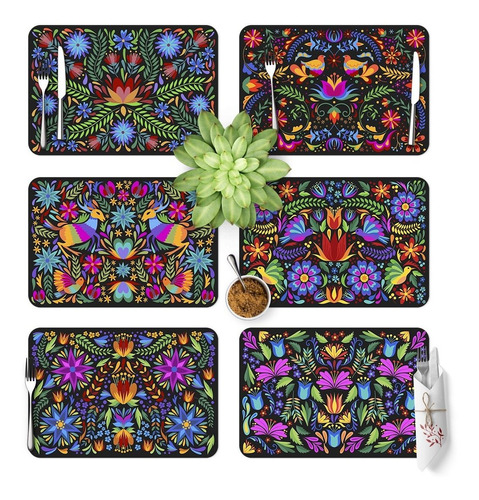 Mantel Individual Arte Huichol Set 6 Pz Diseño Mexicano