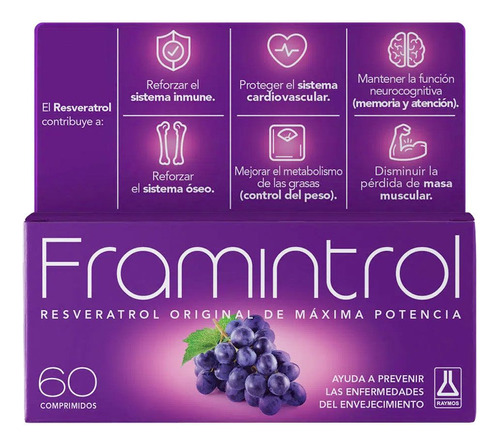 Framintrol 60 Comp Resveratrol Suizo Antioxidante Original