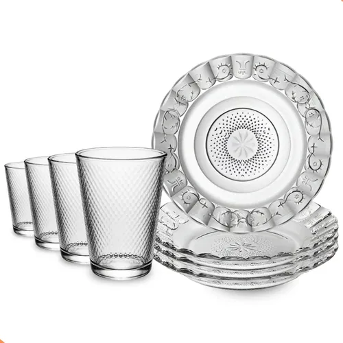 Jogo De Pratos E Copos De Vidro 8 Peças Transparente Estrela