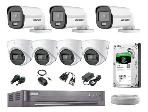 Cámaras Seguridad Kit 7 Hikvision 1080p Colorvu Noche Color