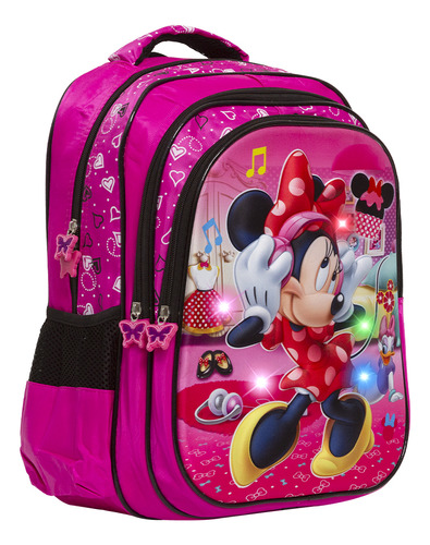 Mochila Escolar Menina Alça Costas Minnie C/ Led Reforçada