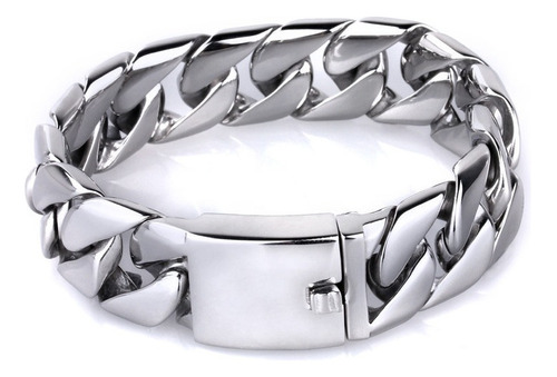 Pulsera Esclava Hombre Y Mujer Cubano Eslabón Acero Plata