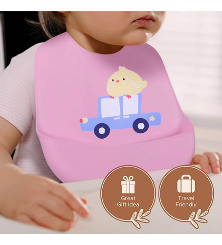 Babero Silicon Ajustable Para Bebé Colores Portátil Bolsa