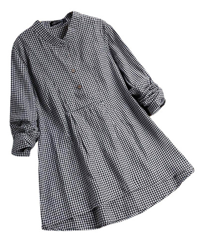 Camiseta De Manga Larga Con Cuello Alto A Cuadros