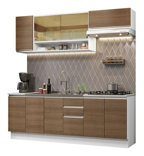 Cocina Integral Madesa Glamy Con Mesón De Acero 240 Cm