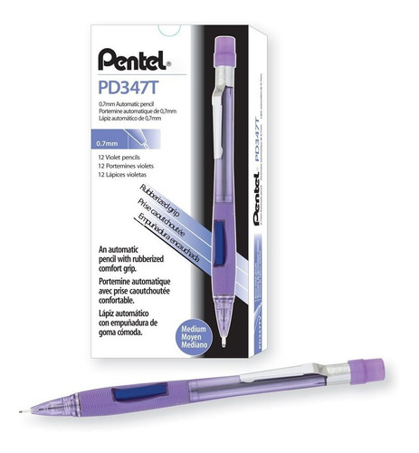 Portaminas 0.7mm Pentel Quicker Clicker Transparent Vio X12