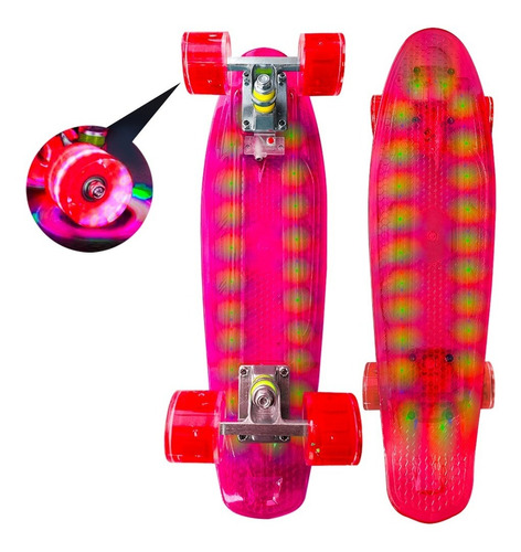 Skate Penny Patineta Rojo Luces Rgb Ruedas Led Niñ@s