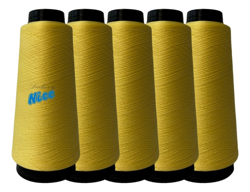 5 Cones Fio Overloque 100 Gramas Cada - Linhas Nice Cor Amarelo Medio