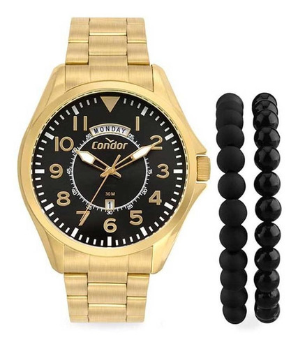 Kit Relógio Masculino Condor + Pulseira Covj45abt/k4p Cor da correia Dourado Cor do bisel Dourado Cor do fundo Dourado