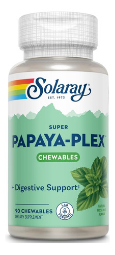 Solaray Super Papaya-plex 90 Masticables Sabor A Menta