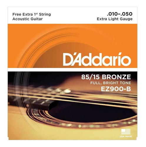 Encordoamento Para Violão Aço 010 D'ddario - Ez900 + Mi