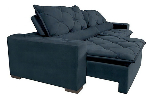 Sofá Lisboa 2,72m retrátil, reclinável com molas no assento tecido suede velusoft Azul - Cama InBox