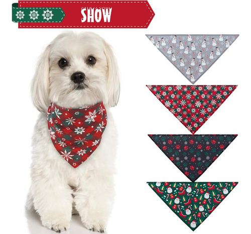 Bandana Para Perro Scenereal Christmas, Paquete De 4, Suave
