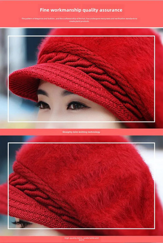 Gorra De Lana Tejida Con Piel De Conejo Para Invierno, Cálid
