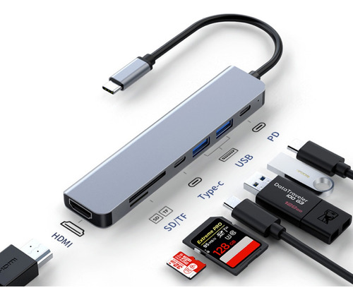 Multipuerto Usb Adaptador Hub Type C 7en1 Hdmi 4k