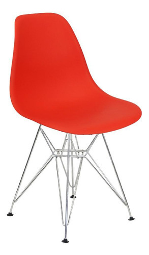 Cadeira Charles Eames Eiffel Base Metal Cromado Vermelha